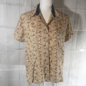 Wrangler snap button down purple tan horse shirt